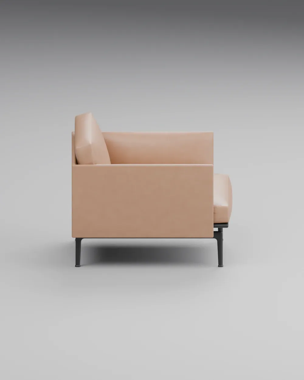 Side view of the chair showing the seat, back cushion and frame.